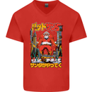 Christmas Destructive Santa Japan Anime Xmas Mens V-Neck Cotton T-Shirt Red