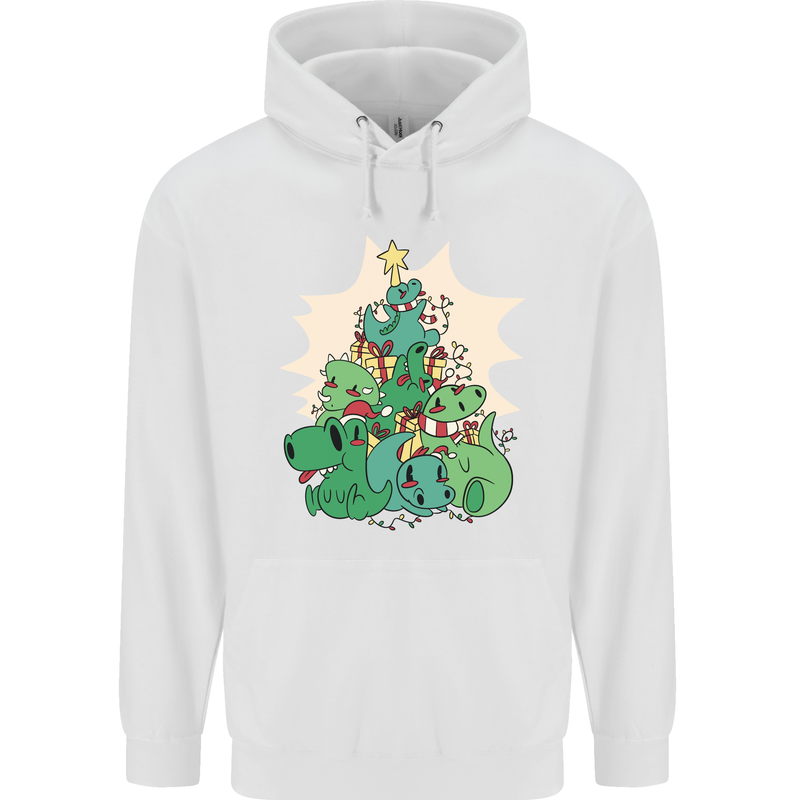 Christmas Dinosaur Xmas Tree T-Rex Funny Childrens Kids Hoodie White