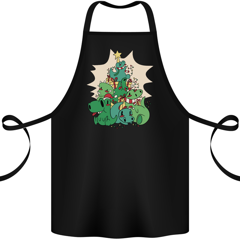 Christmas Dinosaur Xmas Tree T-Rex Funny Cotton Apron 100% Organic Black