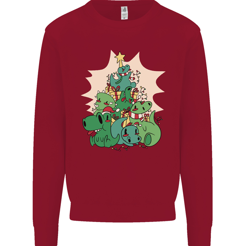 Christmas Dinosaur Xmas Tree T-Rex Funny Kids Sweatshirt Jumper Red
