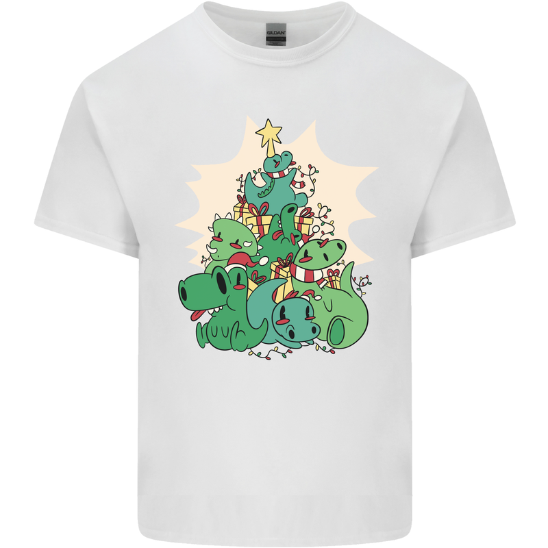 Christmas Dinosaur Xmas Tree T-Rex Funny Kids T-Shirt Childrens White