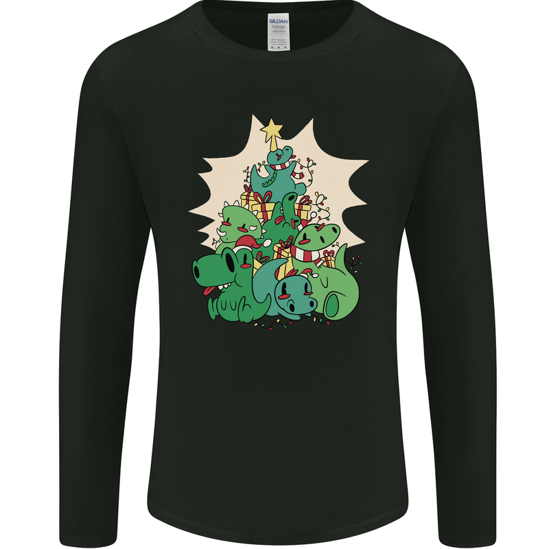 Christmas Dinosaur Xmas Tree T-Rex Funny Mens Long Sleeve T-Shirt Black