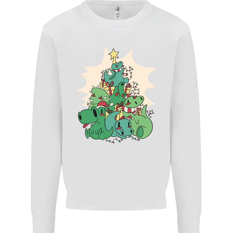 Christmas Dinosaur Xmas Tree T-Rex Funny Mens Sweatshirt Jumper White