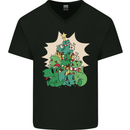 Christmas Dinosaur Xmas Tree T-Rex Funny Mens V-Neck Cotton T-Shirt Black