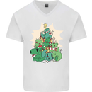 Christmas Dinosaur Xmas Tree T-Rex Funny Mens V-Neck Cotton T-Shirt White