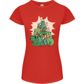 Christmas Dinosaur Xmas Tree T-Rex Funny Womens Petite Cut T-Shirt Red