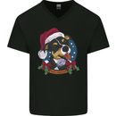 Christmas Doberman Dog Xmas Mens V-Neck Cotton T-Shirt Black