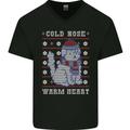 Christmas Dog Cold Nose Warm Heart Xmas Mens V-Neck Cotton T-Shirt Black