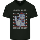 Christmas Dog Cold Nose Warm Heart Xmas Mens V-Neck Cotton T-Shirt Black