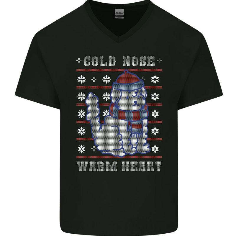 Christmas Dog Cold Nose Warm Heart Xmas Mens V-Neck Cotton T-Shirt Black