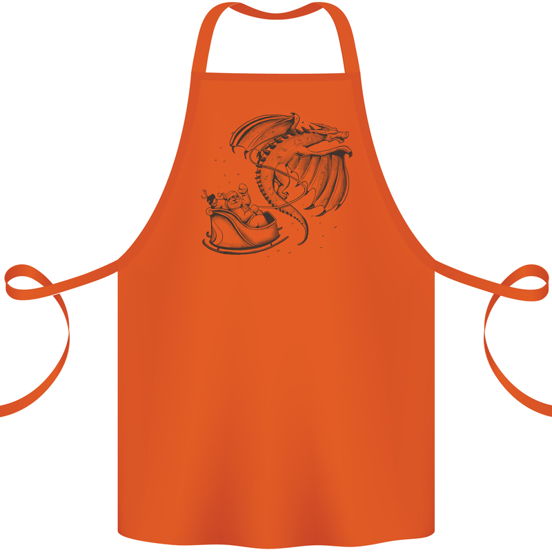 Christmas Dragon Pulling Santas Sleight Xmas Cotton Apron 100% Organic Orange