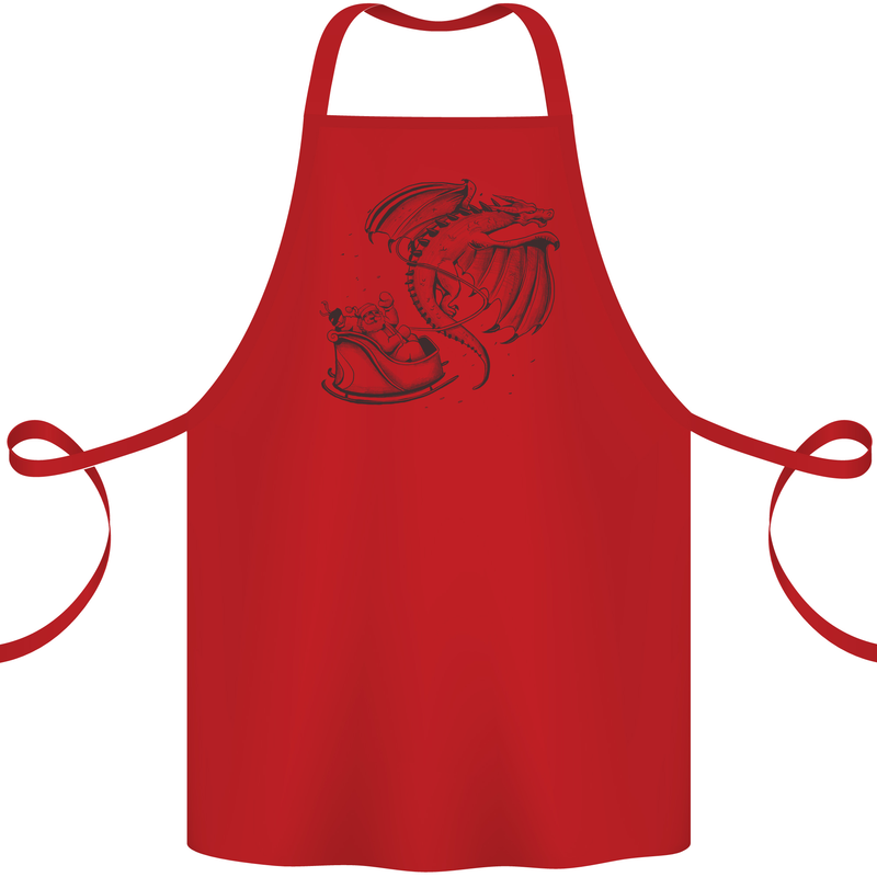Christmas Dragon Pulling Santas Sleight Xmas Cotton Apron 100% Organic Red