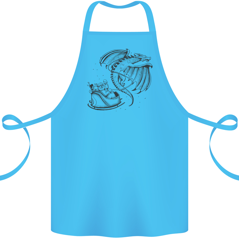 Christmas Dragon Pulling Santas Sleight Xmas Cotton Apron 100% Organic Turquoise