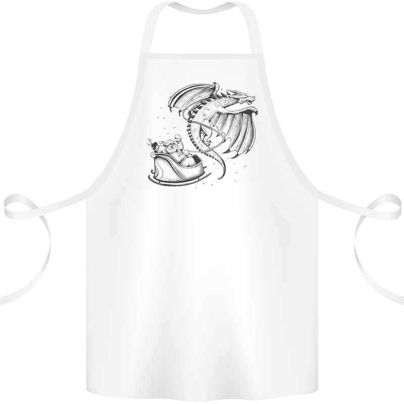 Christmas Dragon Pulling Santas Sleight Xmas Cotton Apron 100% Organic White