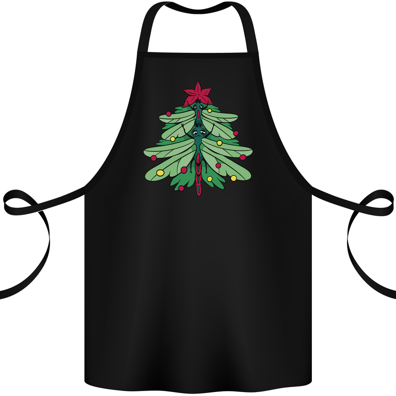 Christmas Dragonfly Xmas Tree Cotton Apron 100% Organic Black