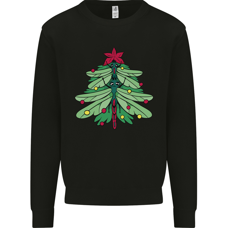 Christmas Dragonfly Xmas Tree Kids Sweatshirt Jumper Black