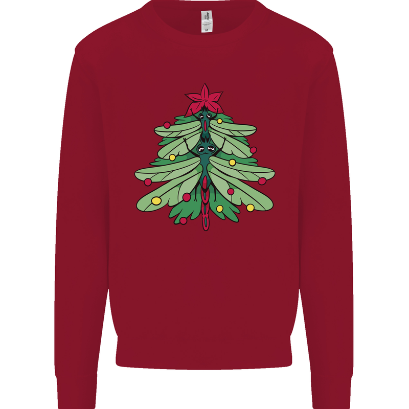 Christmas Dragonfly Xmas Tree Kids Sweatshirt Jumper Red