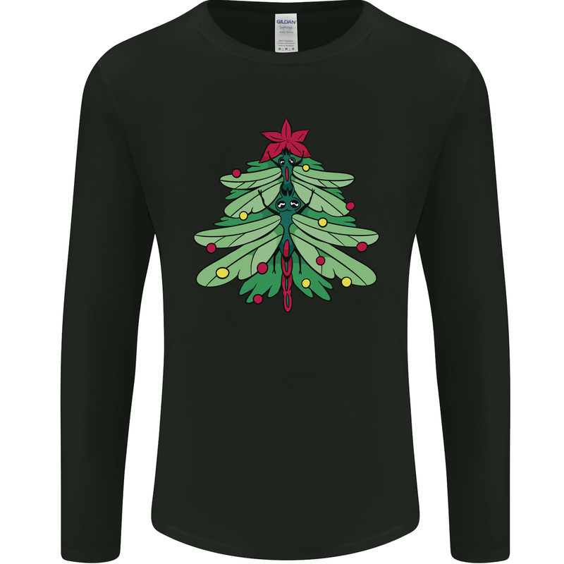 Christmas Dragonfly Xmas Tree Mens Long Sleeve T-Shirt Black