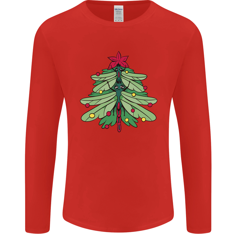 Christmas Dragonfly Xmas Tree Mens Long Sleeve T-Shirt Red