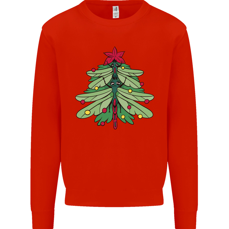 Christmas Dragonfly Xmas Tree Mens Sweatshirt Jumper Bright Red