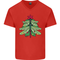 Christmas Dragonfly Xmas Tree Mens V-Neck Cotton T-Shirt Red