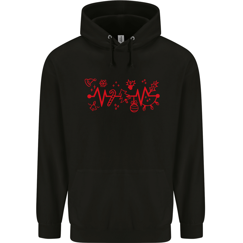 Christmas ECG Xmas Heartbeat Love Heart Childrens Kids Hoodie Black