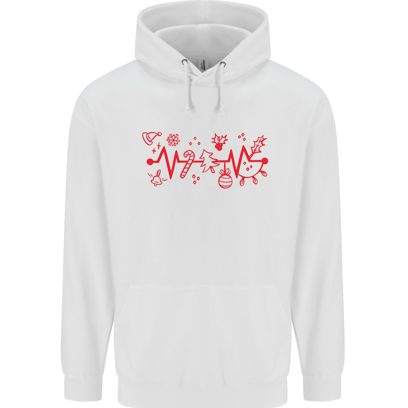Christmas ECG Xmas Heartbeat Love Heart Childrens Kids Hoodie White