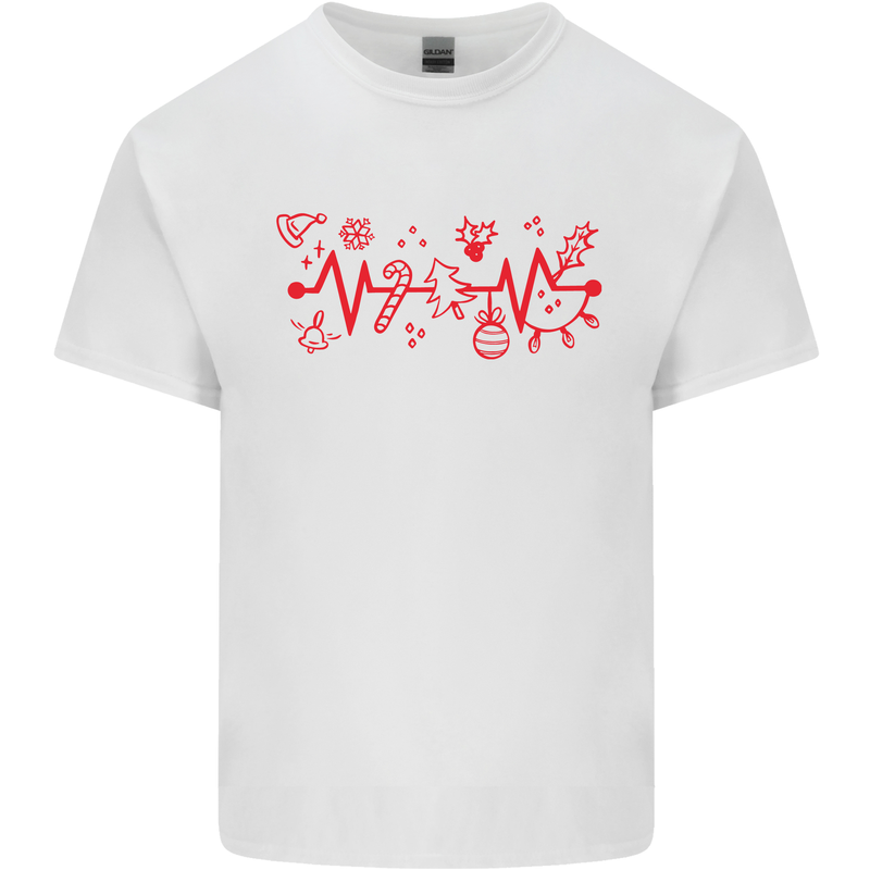 Christmas ECG Xmas Heartbeat Love Heart Kids T-Shirt Childrens White