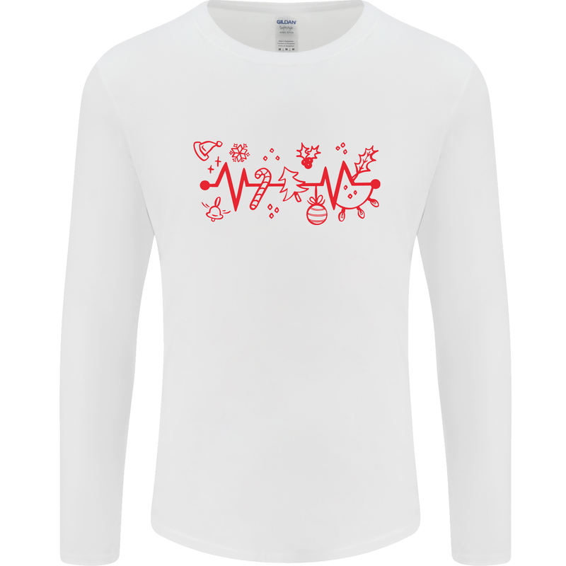 Christmas ECG Xmas Heartbeat Love Heart Mens Long Sleeve T-Shirt White