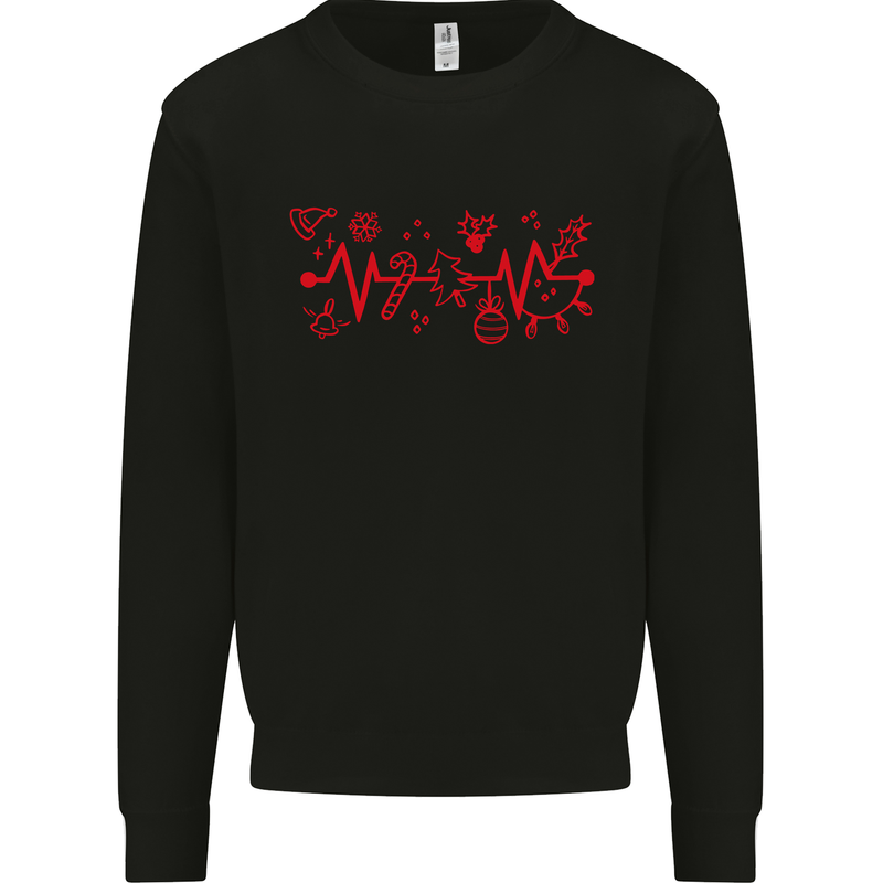 Christmas ECG Xmas Heartbeat Love Heart Mens Sweatshirt Jumper Black