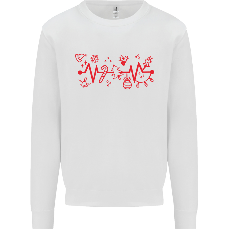 Christmas ECG Xmas Heartbeat Love Heart Mens Sweatshirt Jumper White