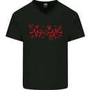 Christmas ECG Xmas Heartbeat Love Heart Mens V-Neck Cotton T-Shirt Black
