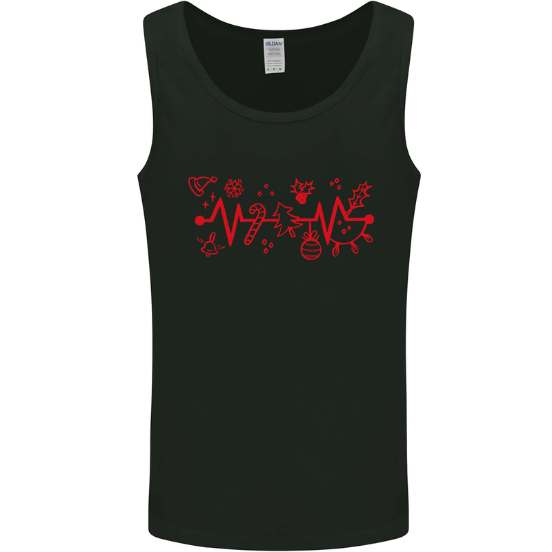 Christmas ECG Xmas Heartbeat Love Heart Mens Vest Tank Top Black