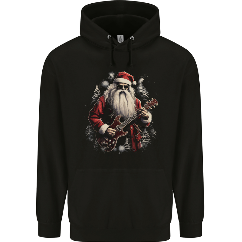 Christmas Electric Guitar Santa Rock n Roll Music Childrens Kids Hoodie Black