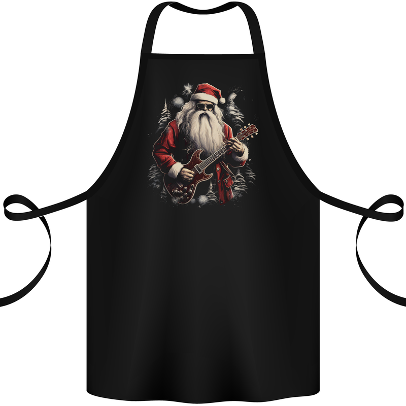 Christmas Electric Guitar Santa Rock n Roll Music Cotton Apron 100% Organic Black