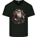 Christmas Electric Guitar Santa Rock n Roll Music Mens V-Neck Cotton T-Shirt Black