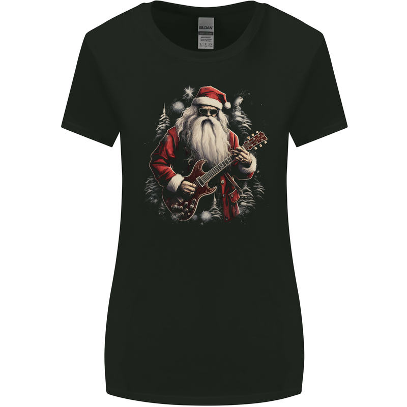 Christmas Electric Guitar Santa Rock n Roll Music Womens Wider Cut T-Shirt Black