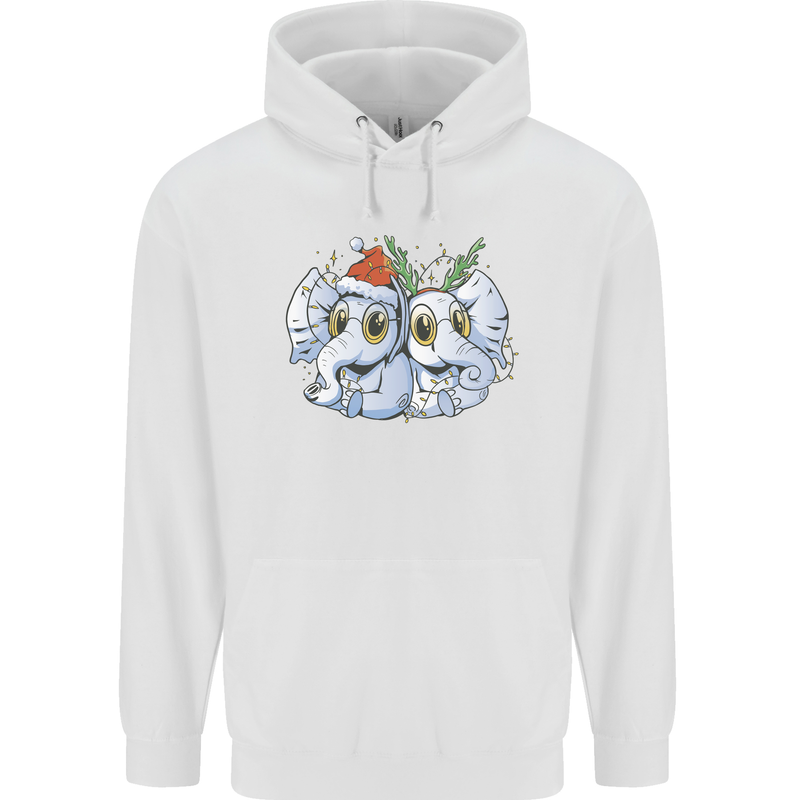 Christmas Elephants Xmas Mens 80% Cotton Hoodie White