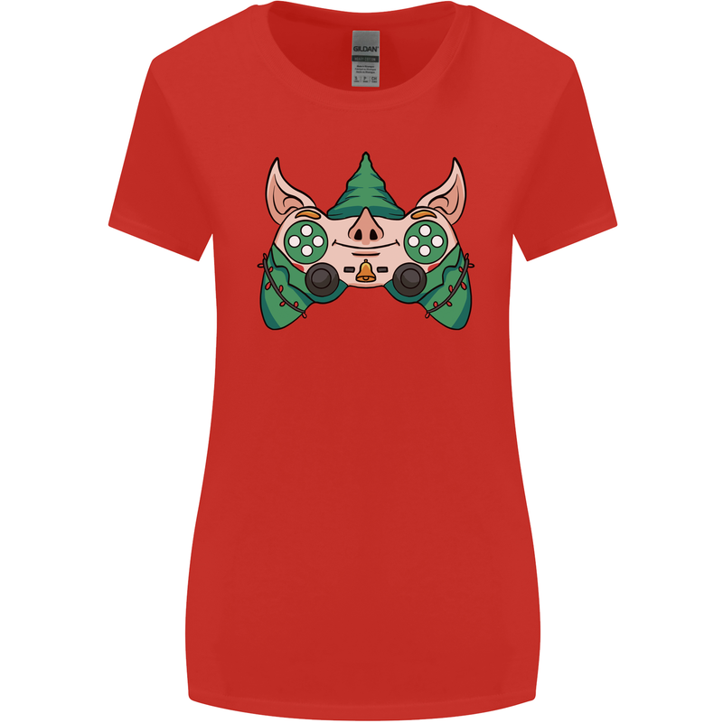 Christmas Elf Video Game Controller Joypad Xmas Womens Wider Cut T-Shirt Red