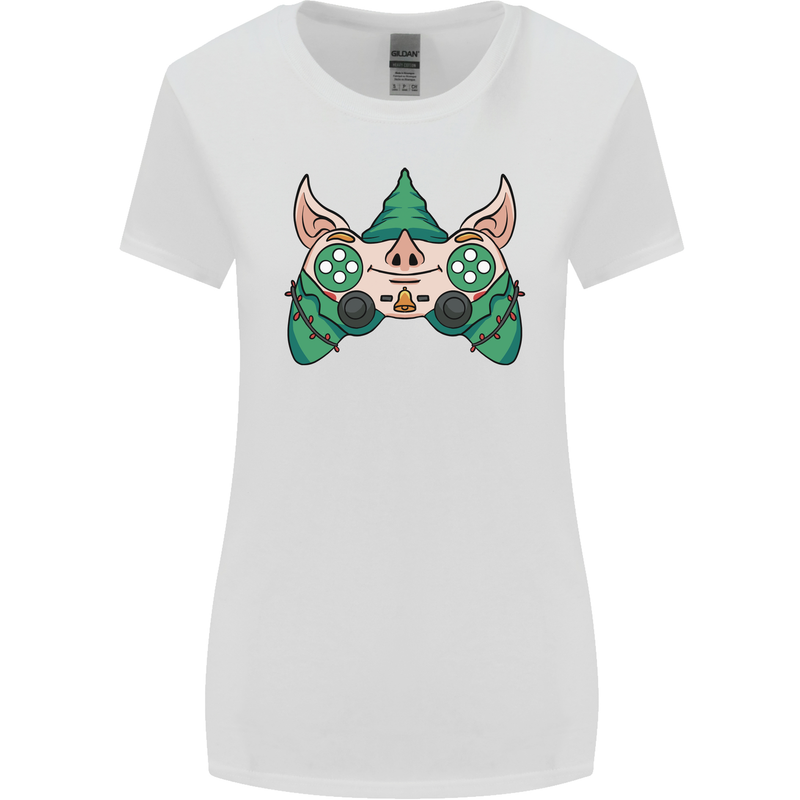Christmas Elf Video Game Controller Joypad Xmas Womens Wider Cut T-Shirt White