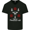 Christmas Farming Fun Funny Farmer Xmas Mens V-Neck Cotton T-Shirt Black