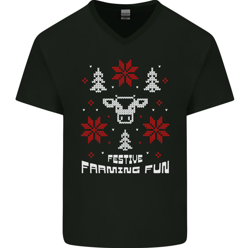 Christmas Farming Fun Funny Farmer Xmas Mens V-Neck Cotton T-Shirt Black