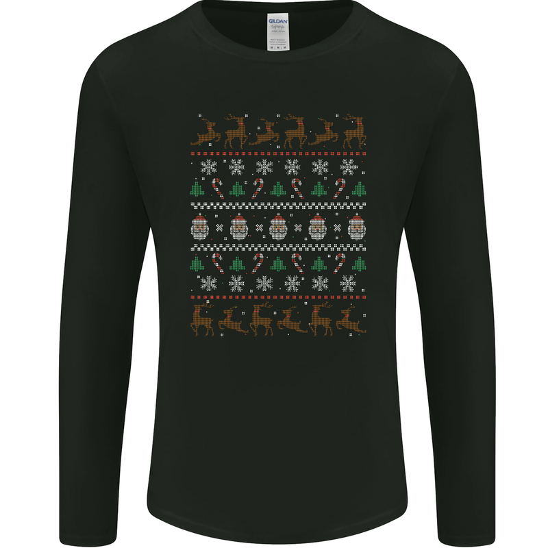 Christmas Festive Xmas Traditional Design Mens Long Sleeve T-Shirt Black