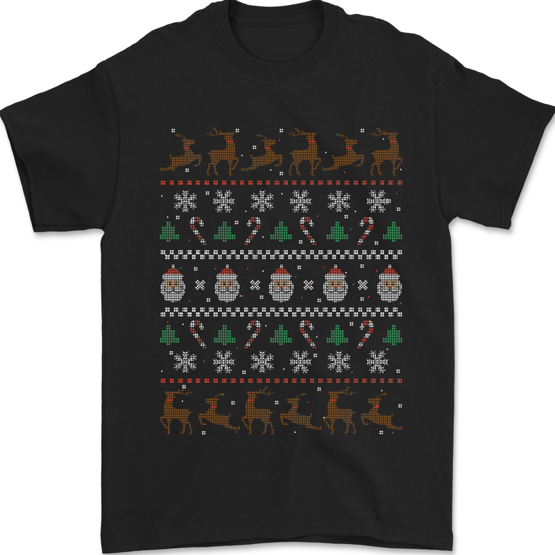 Christmas Festive Xmas Traditional Design Mens T-Shirt 100% Cotton Black