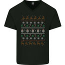 Christmas Festive Xmas Traditional Design Mens V-Neck Cotton T-Shirt Black
