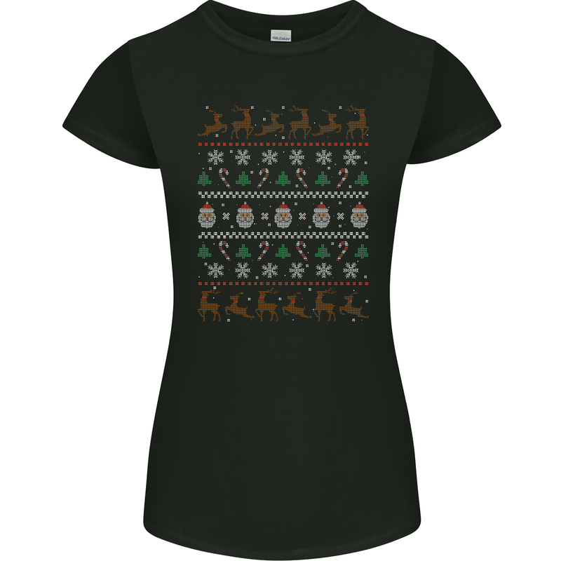 Christmas Festive Xmas Traditional Design Womens Petite Cut T-Shirt Black