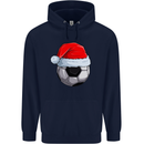 Christmas Football Santa Hat Xmas Soccer Mens 80% Cotton Hoodie Navy Blue