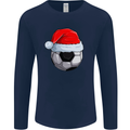 Christmas Football Santa Hat Xmas Soccer Mens Long Sleeve T-Shirt Navy Blue