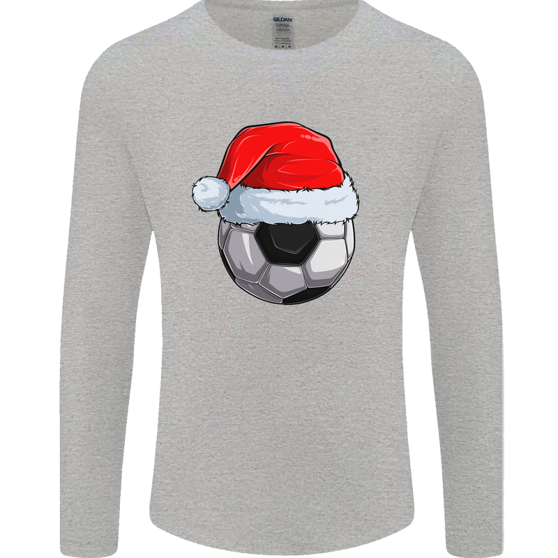 Christmas Football Santa Hat Xmas Soccer Mens Long Sleeve T-Shirt Sports Grey