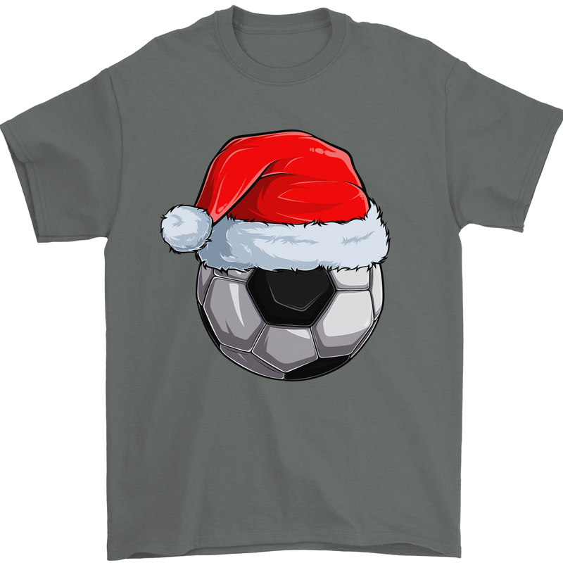 Christmas Football Santa Hat Xmas Soccer Mens T-Shirt 100% Cotton Charcoal